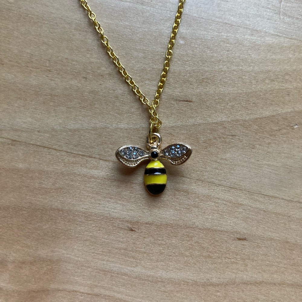 3/$15 Gold-Plated Rhinestone Bumble Bee Necklace Handmade